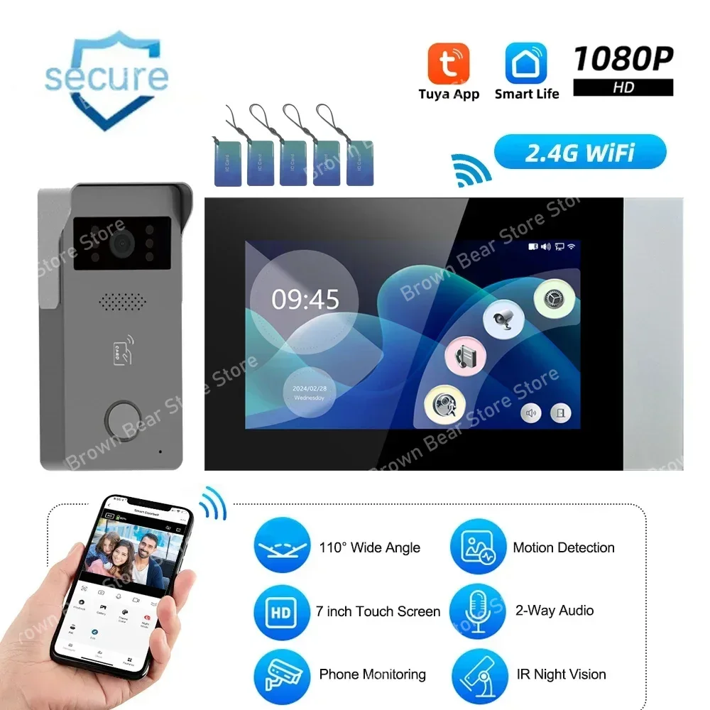 2 draht Smart Home Tuya Wifi 1080P Video Intercom Video Tür Telefon 7'' Farbe Touch Screen Kamera Türklingel tür Sicherheit System Image