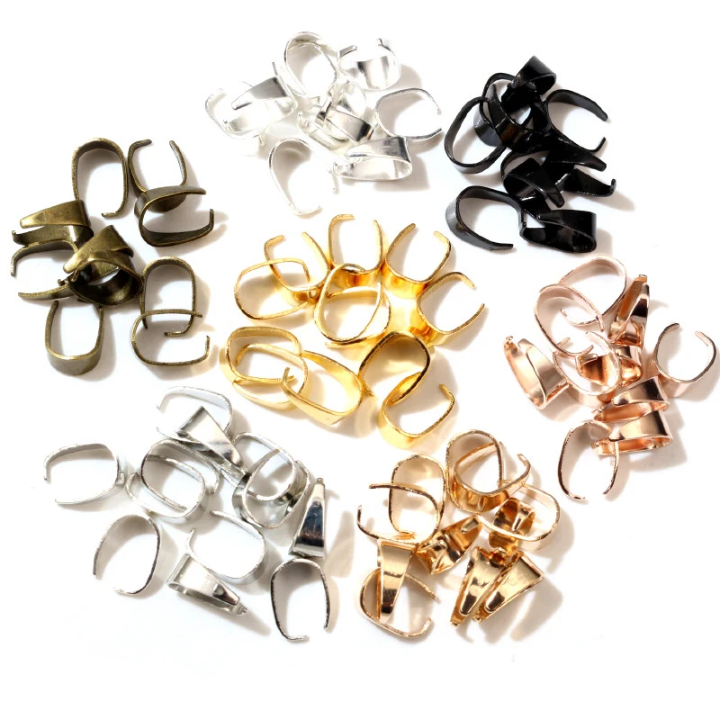 50 teile/los Stianless Eisen Anhänger Clips Prise Bail Spangen Schnalle Charme Halskette Haken Connector Für DIY Schmuck Machen Cameo Tray Image