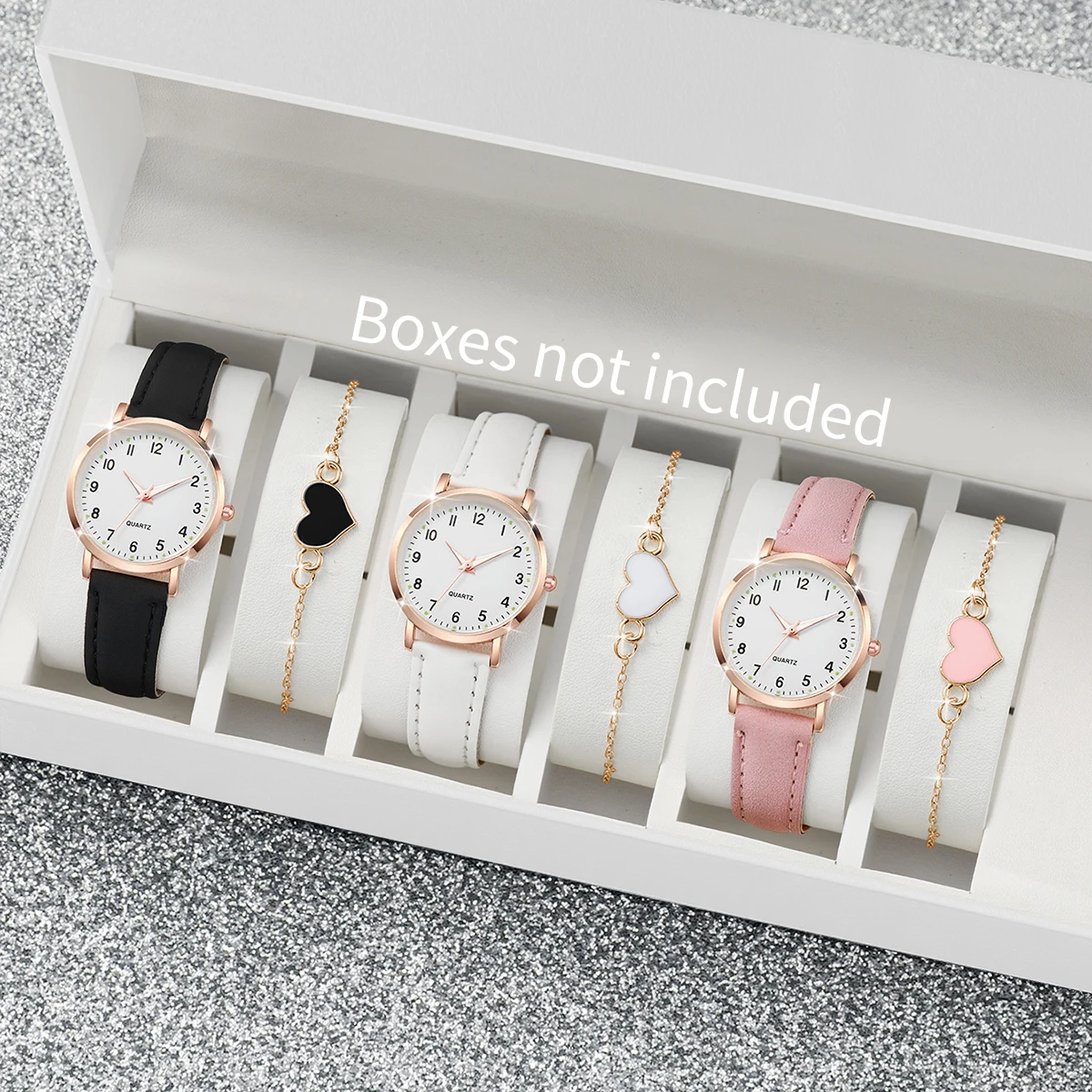 4/6PCS Mode Lederband Frauen Quarz Uhren Set Damen Arabisch Zifferblatt Armbanduhr Mit Herz Armband Reloj Mujer (Ohne Box) Image