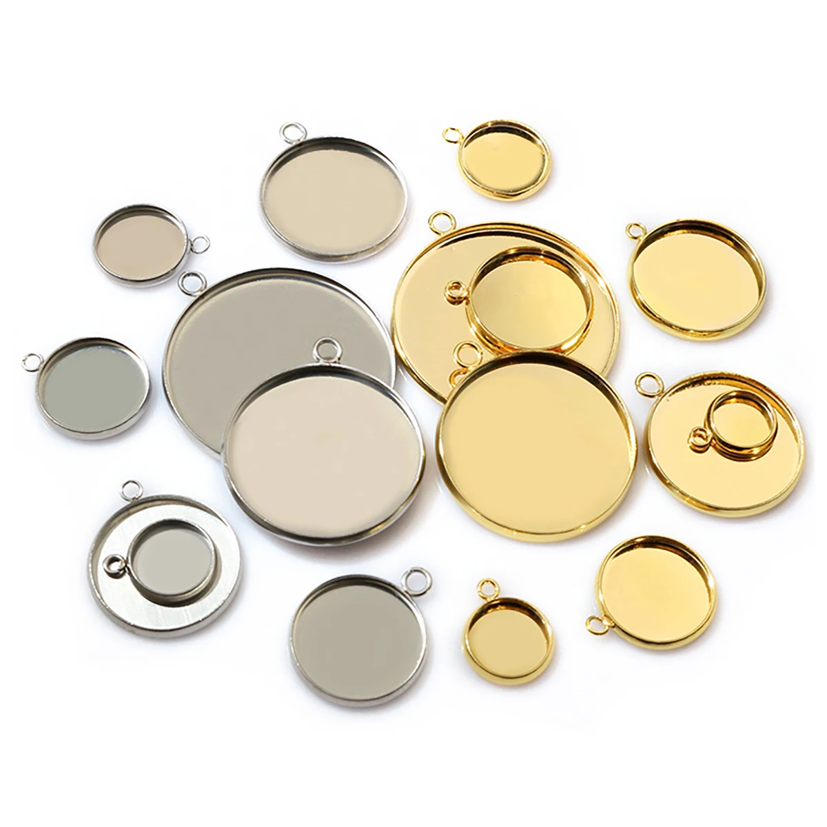 10/20 Stück 8-30mm Innen größe Edelstahl One Loop Doppel Lioops Anhänger Cabochon Leere Basis Einstell tablett DIY Schmuck Erkenntnisse