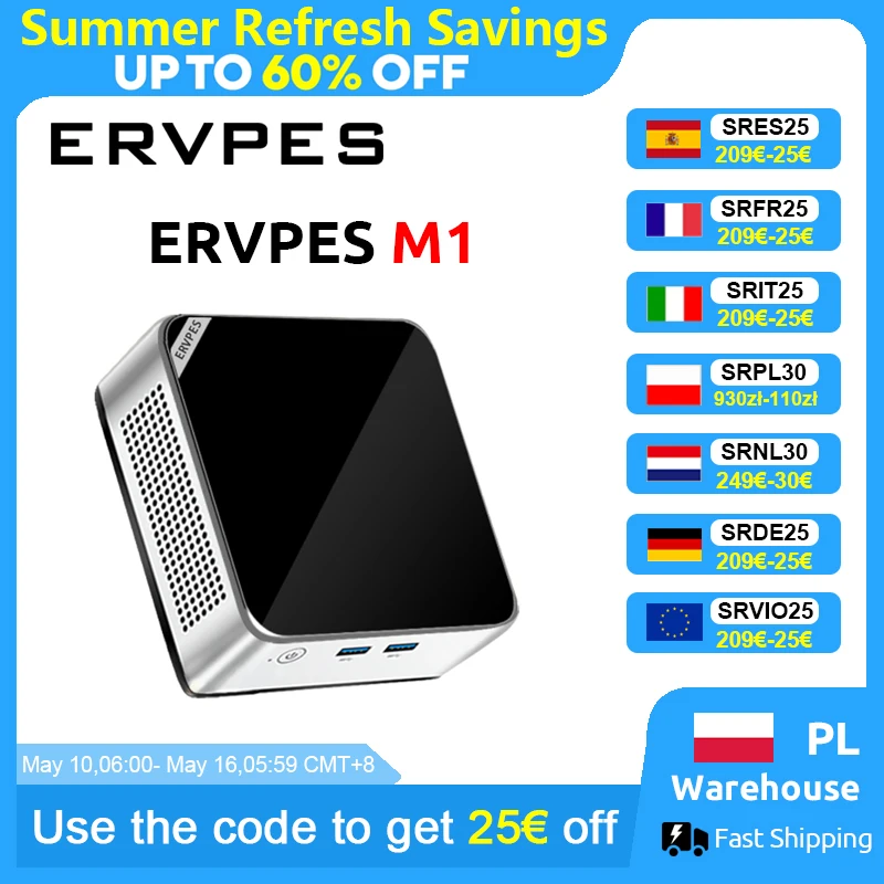 ERVPES M1 NEUER Mini-PC Intel I5-8257U Windows 11 Pro 4-Kern 8-Thread 8GB + 256GB / 16GB + 512GB WiFi 6 Mini-Computer PC Image
