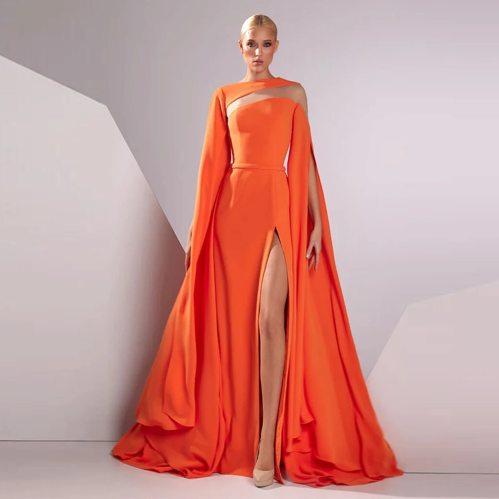 Hochzeit Gast Kleid Frauen Luxus orange Satin Rüschen Vorderrad gabel Promi A-Linie asymmetrisch elegant Luxus Abendkleid 2024