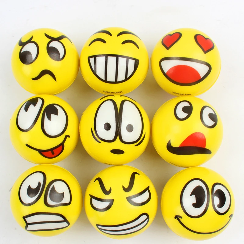 6 Teile/los 6cm Lächeln Gesicht Schaum Ball Squeeze Stress Ball Outdoor Sport Relief Spielzeug Hand Handgelenk Übung PU Spielzeug bälle Für Kinder Image