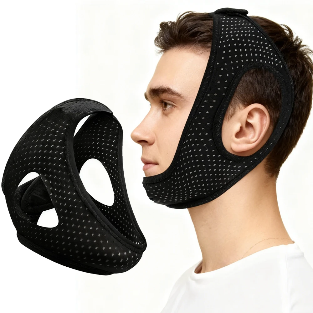 Kinnriemen zum Schlafen, Anti-Schnarch-Kinnriemen für CPAP-Benutzer, hält den Mund geschlossen, um das Schnarchen effektiv zu reduzieren Image