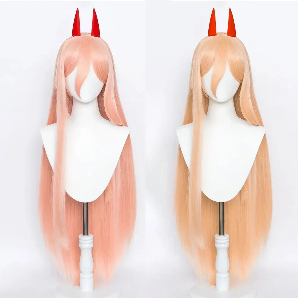 Anime Kettensäge Mann Makima Power Cosplay Perücke lange orange rosa hitze beständige synthetische Haare Party Rollenspiel Perücken Perücken Cap Hörner Image