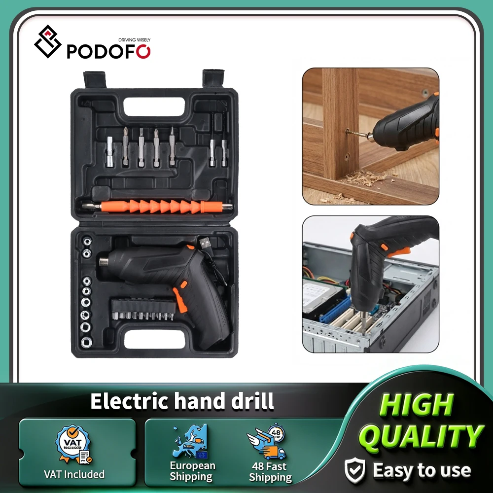 Podofo 47-teiliges 3,6V Schraubendreher-Set Wiederaufladbarer Lithium-Akku Kabelloser Elektroschrauber Bohrmaschinen-Set Heimwerker-Elektrowerkzeuge Image