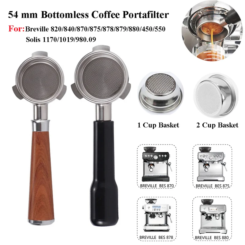 54 mm Nackter Siebträger mit 3 Ohren und Korb für Breville 870/875/878 Solis 1170/1019 Edelstahl-Kaffeegriff ohne Boden Image