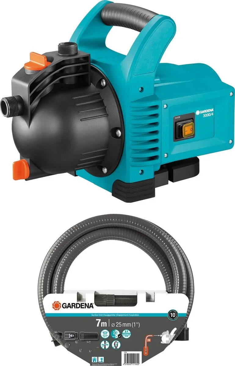 Gartenpumpe 3000|4 mit 7m Sauggarnitur, Gartenbewässerung, Druckverstärkung, Um- & Auspumpen Image