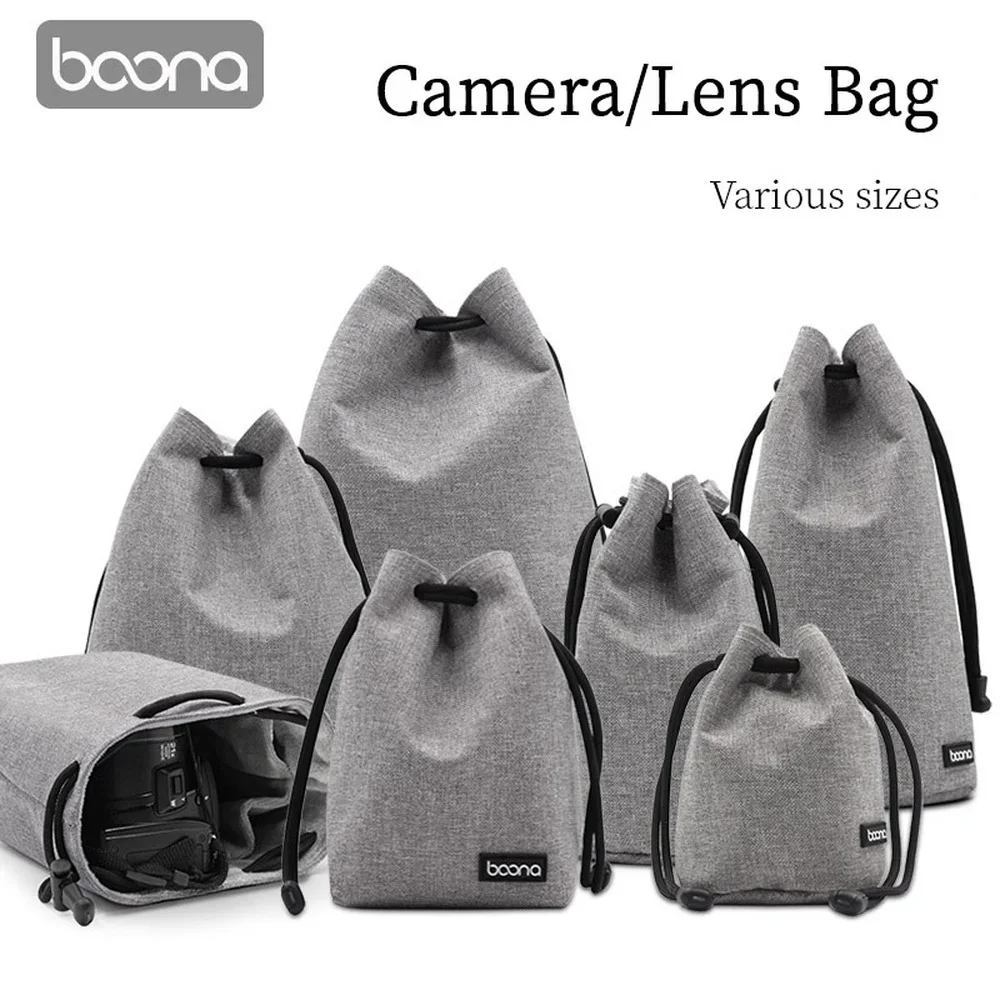 BOONA Kameratasche Rucksack Objektivtasche Kordelzugtasche Fleece Wasserdichte Kameratasche Schützen für DSLR Nikon Canon Sony Pentax Image