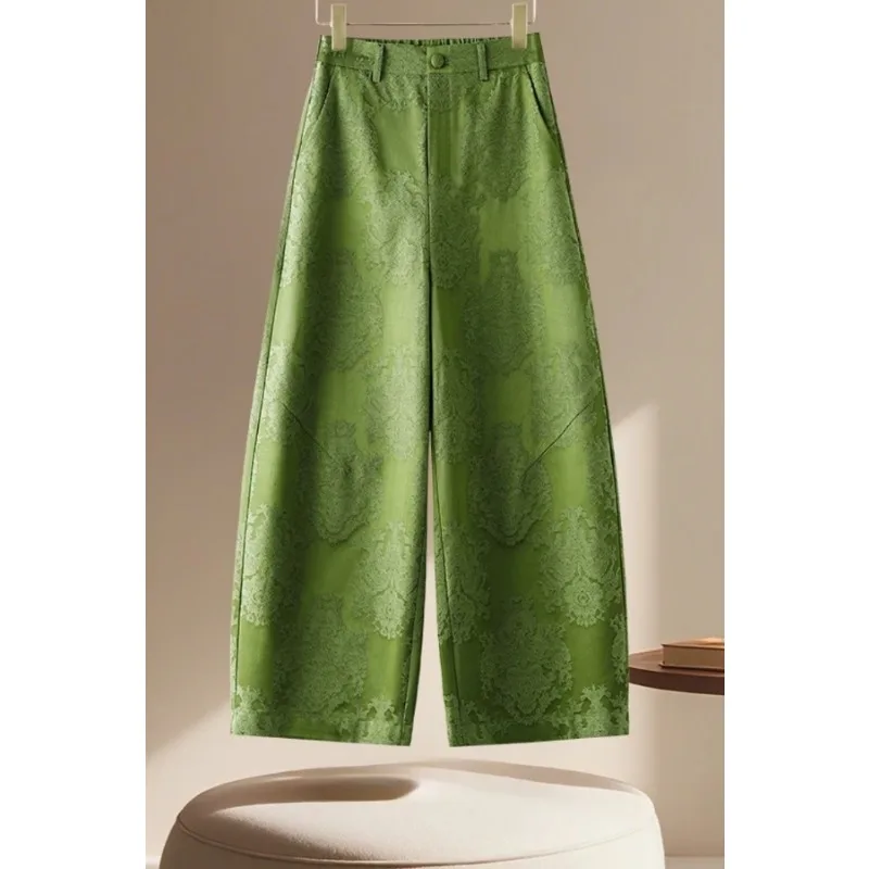 Lose Jacquard Mode frauen Gerade Neun-punkt Hosen Casual Elastische High-taille Mode Hosen Image