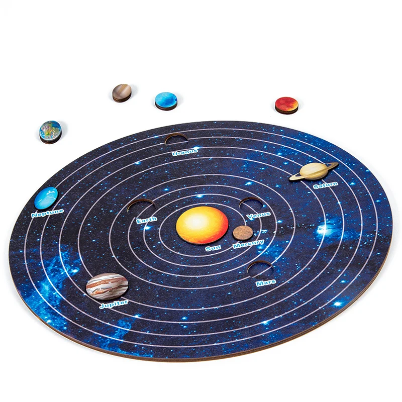 Montessori Sonnensystem Puzzle Spielzeug für Kinder Junge Mädchen Holz Planeten Puzzle Brettspiel Spielzeug Astronomie Pädagogisches Lernspielzeug Image