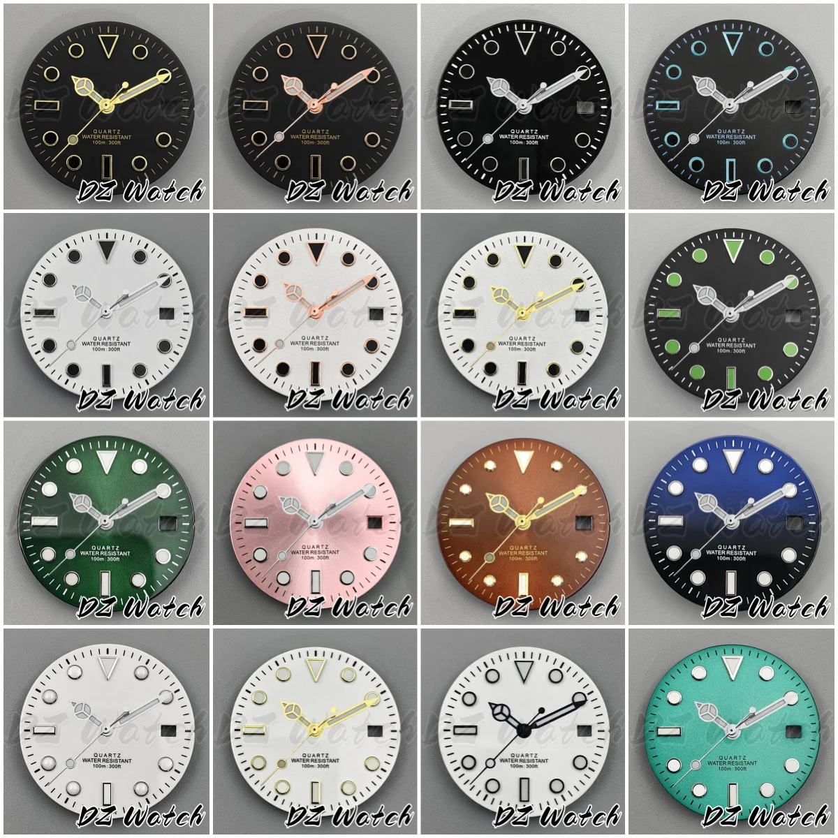 DZ 29 MM 515 Uhrenteile Schwarz Weiß Rosa Grün Sunberst/Forsted Zifferblatt mit Zeigern C3 Leuchtende Passform RONDA 515 Quarzwerk Image