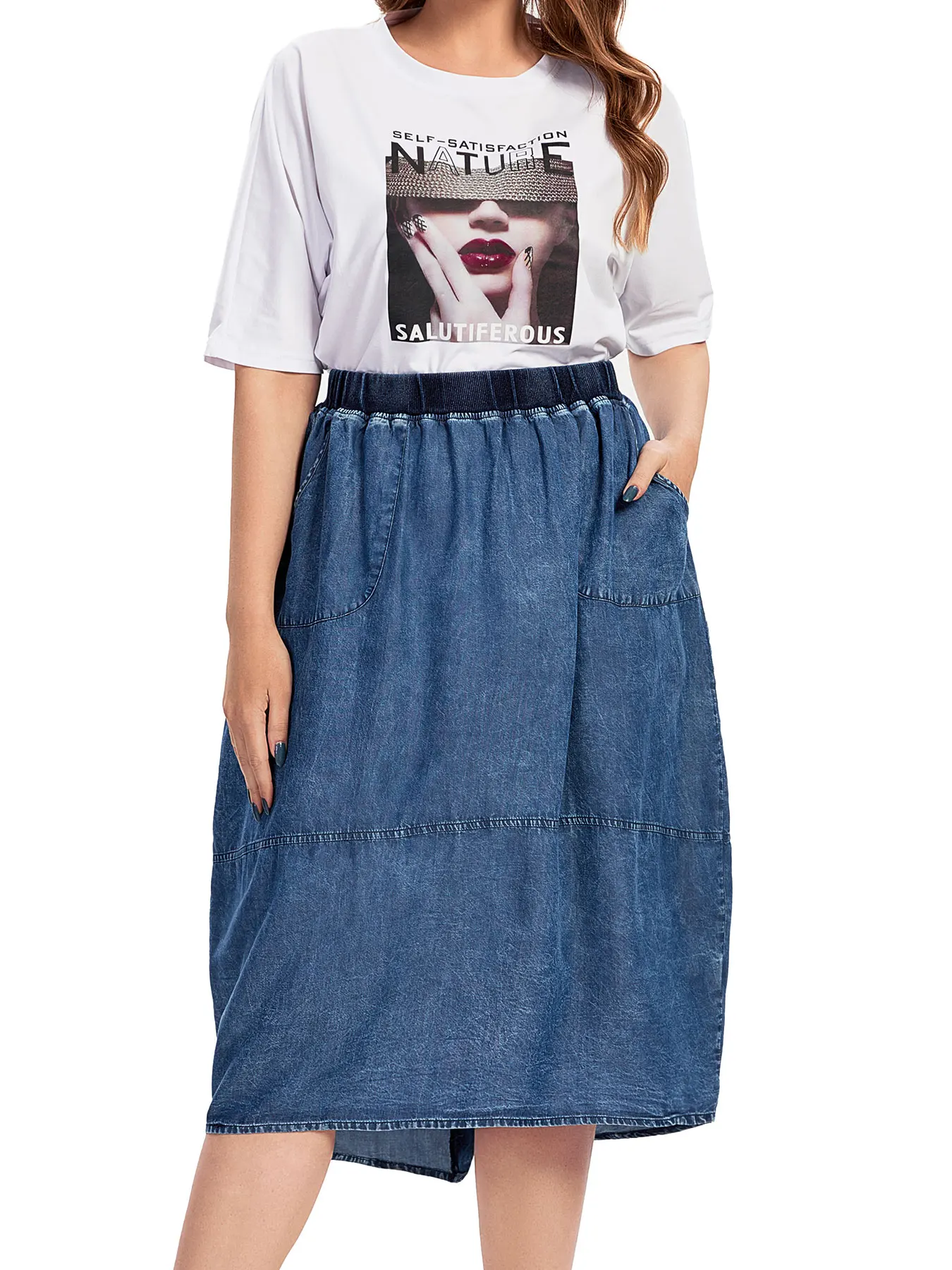 Gewebter Frühlings- und Herbst-Jeansrock für Damen in Übergröße Image