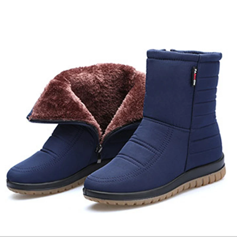 Winterschuhe für Damen, wasserdicht, Schneestiefel, warm, Plüsch, Damen-Stiefeletten, flach, rutschfest, Schwarz, Blau, Rot, große Größe 42