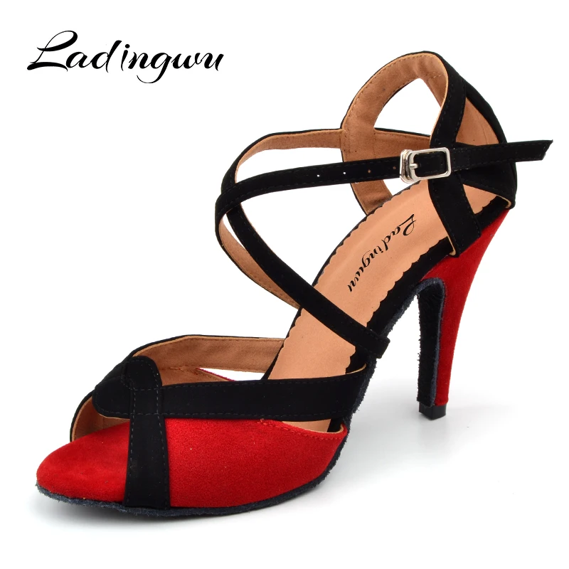 Ladingwu Frauen Latin Dance Schuhe Flanell Salsa Frauen Ballsaal Tanzen Schuhe Für Mädchen Blau/Rot Weichen Boden Innen Schuhe tango