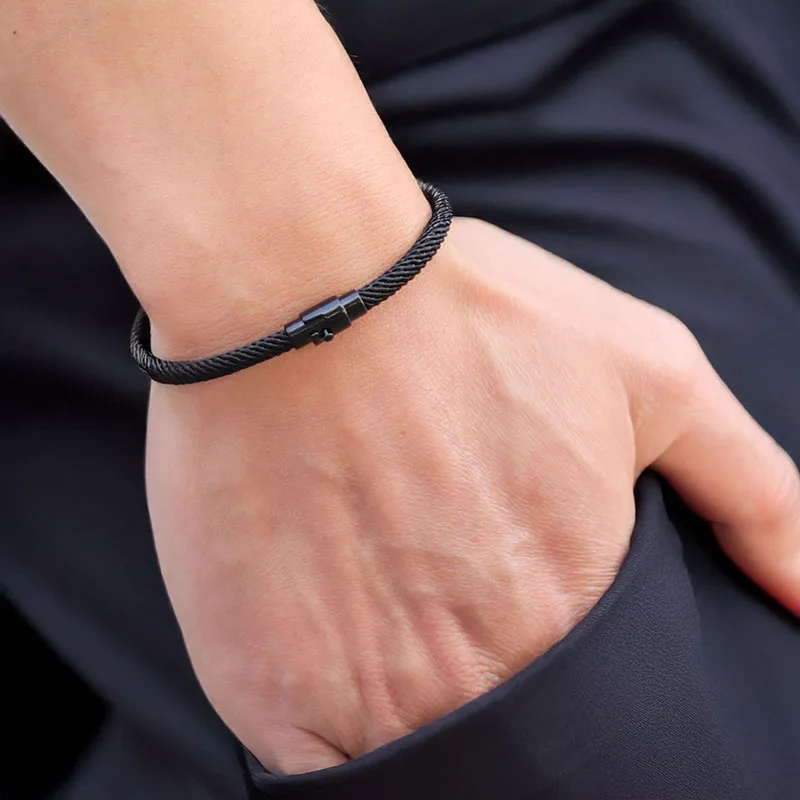 Noter Stilvolles Herrenarmband mit 4-mm-Seil der Güteklasse, mehrfarbig, mehrere Größen, wählbar, geflochtener Stoff, Freund-Handgelenkzubehör Image