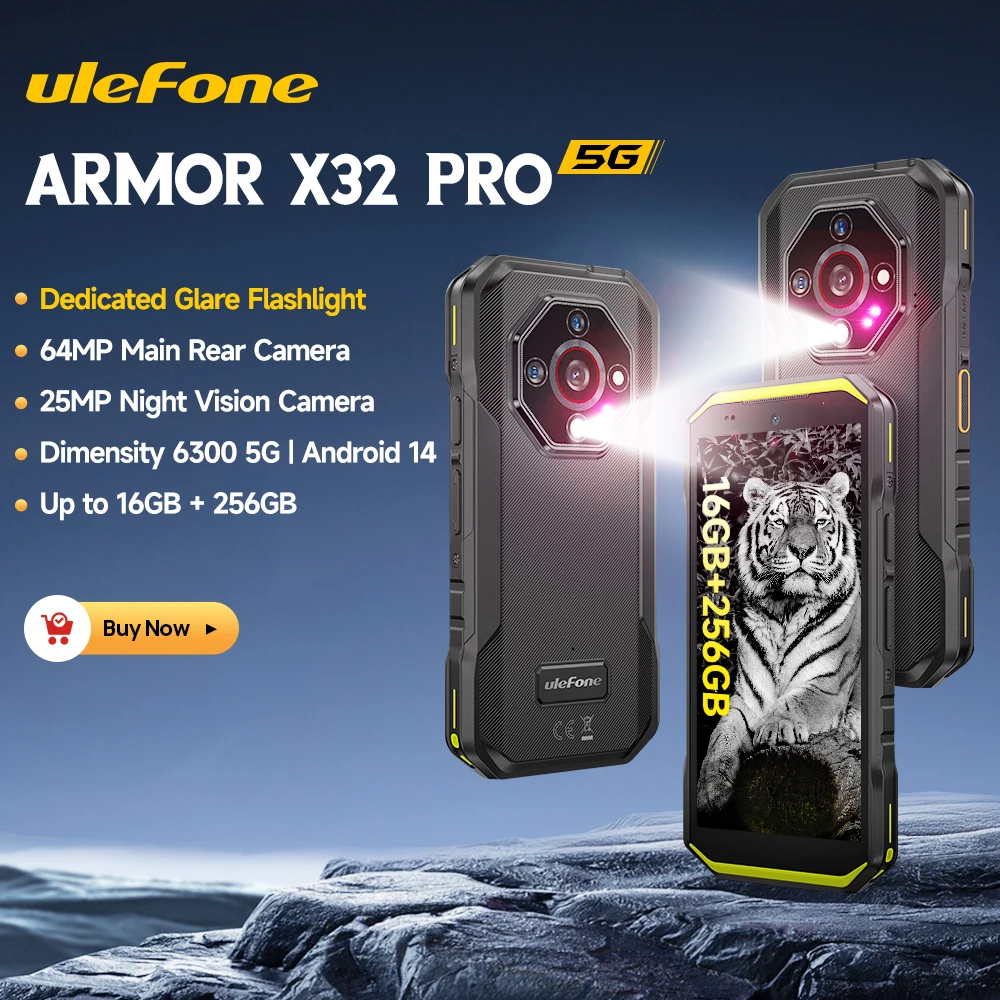 Ulefone Armor X32 Pro 5G Robustes Smartphone Android 14 16GB+256GB Dimensity 6300 Octa-Core 64MP Kamera NFC IP68/IP69K Wasserdicht Image