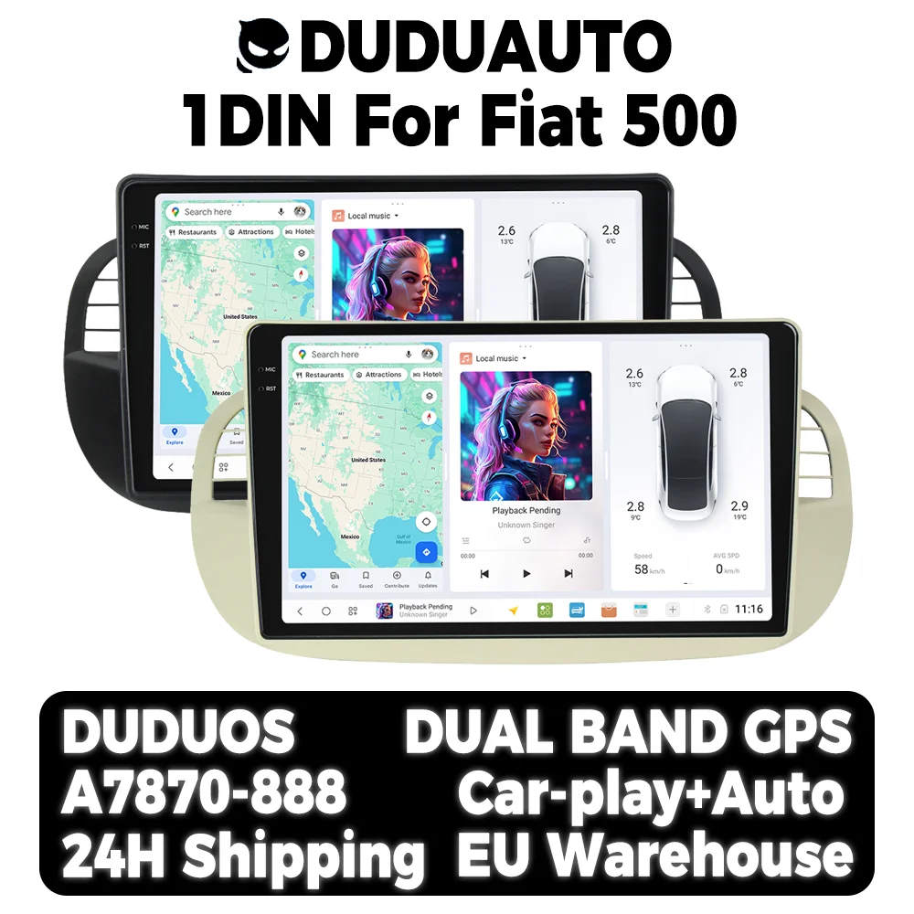 DUDUAUTO DUDU3 DUDU7 Android Autoradio für Fiat 500 2007-2015 Kabelloses Carplay Android Auto Multimedia-Player Navigation GPS Intelligentes System Image