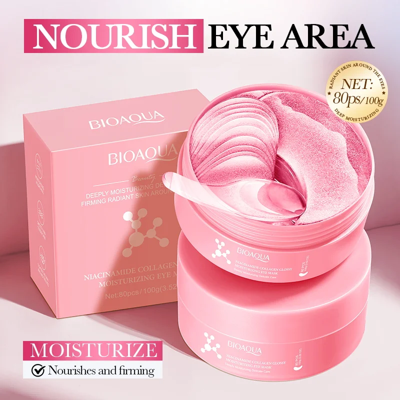 80 Stück Niacinamid-Kollagen-Augenmasken, gegen Augenringe, aufhellend, Anti-Falten, feuchtigkeitsspendend, Anti-Aging-Augenpads Image