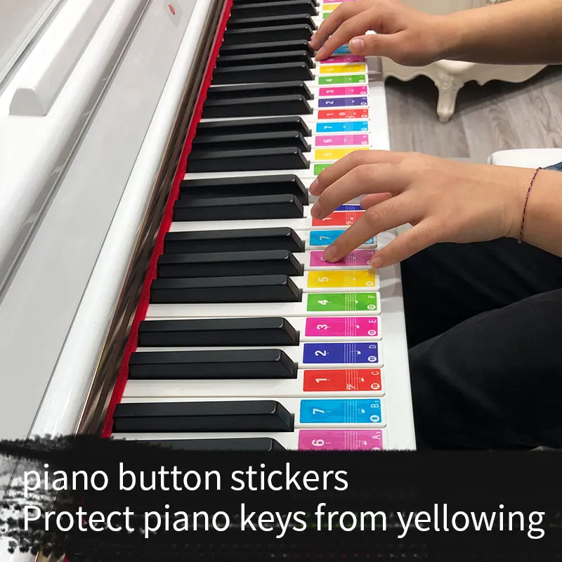 Abnehmbare farbige Klavier-Übungsaufkleber für Anfänger 88 61 76 49. Tastatur-Notizetiketten Übungshilfen für Klavierlehrer Klavier Image