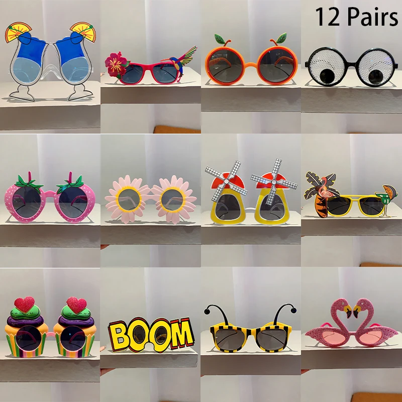 12 Paar pro Set, niedliche Strand-Sonnenbrille, 2025, für Herren, lustiger Sommerurlaub, dekorative Farbtöne, Damen-Modedesign, Rave-Sonnenbrille Image