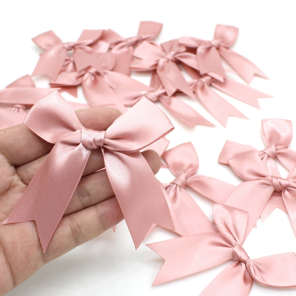 20/50PCS 85*85mm Rosa Satin Große Band Bögen Bunte Nette Satin Band Bögen Polyester Frack bogen Blume Für Handwerk Kleidung