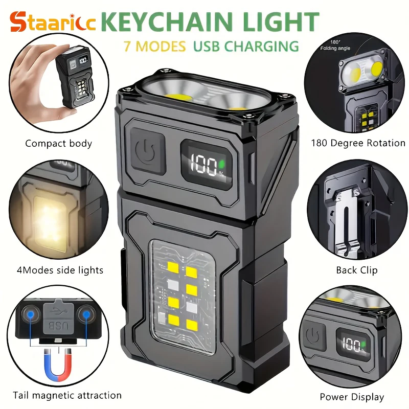 Superhelle Mini-LED-Taschenlampe, USB-wiederaufladbar, tragbare COB-Taschenlampe mit magnetischem Endstück und Clip für Outdoor-Camping und Notfälle Image
