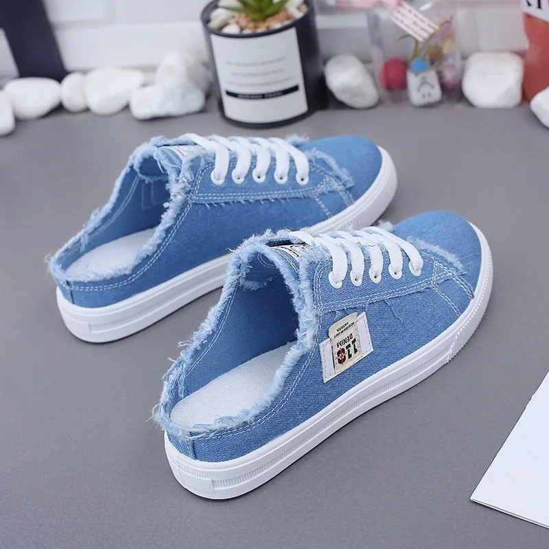 Frauen Leinwand Turnschuhe Frühling Sommer Casual Low Top Denim Turnschuhe Damen Lace-Up Flache Leinwand Bord Schuhe Weibliche Zapatos de Mujer Image