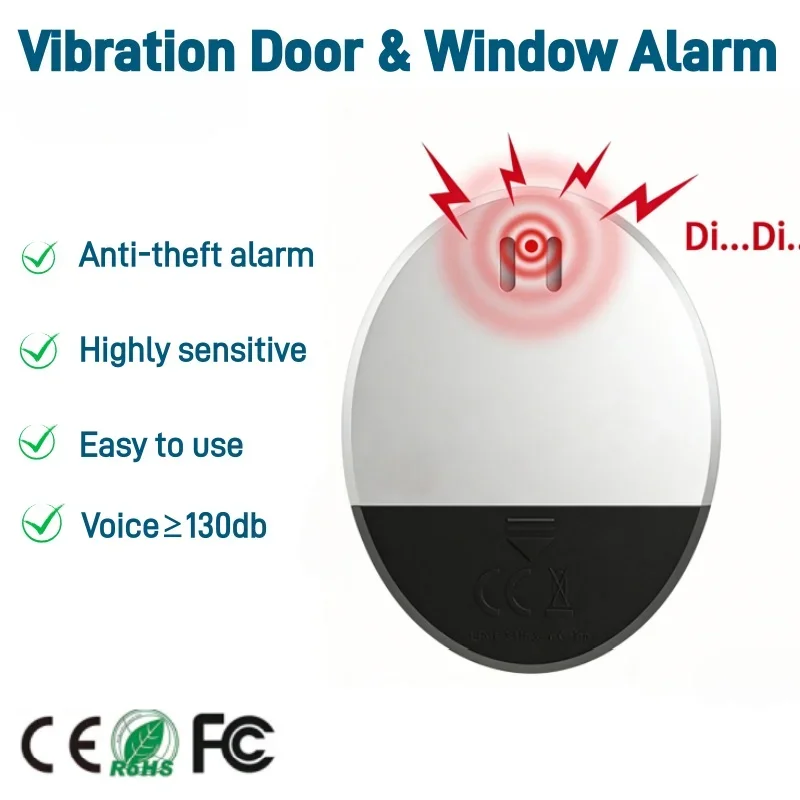 Schlanker Vibrations-Tür- und Fensteralarm Ultradünner Sensor Diebstahlschutz Laute Signaltoner für Haus Hotel Reise Mietwohnung Sicherheit Image