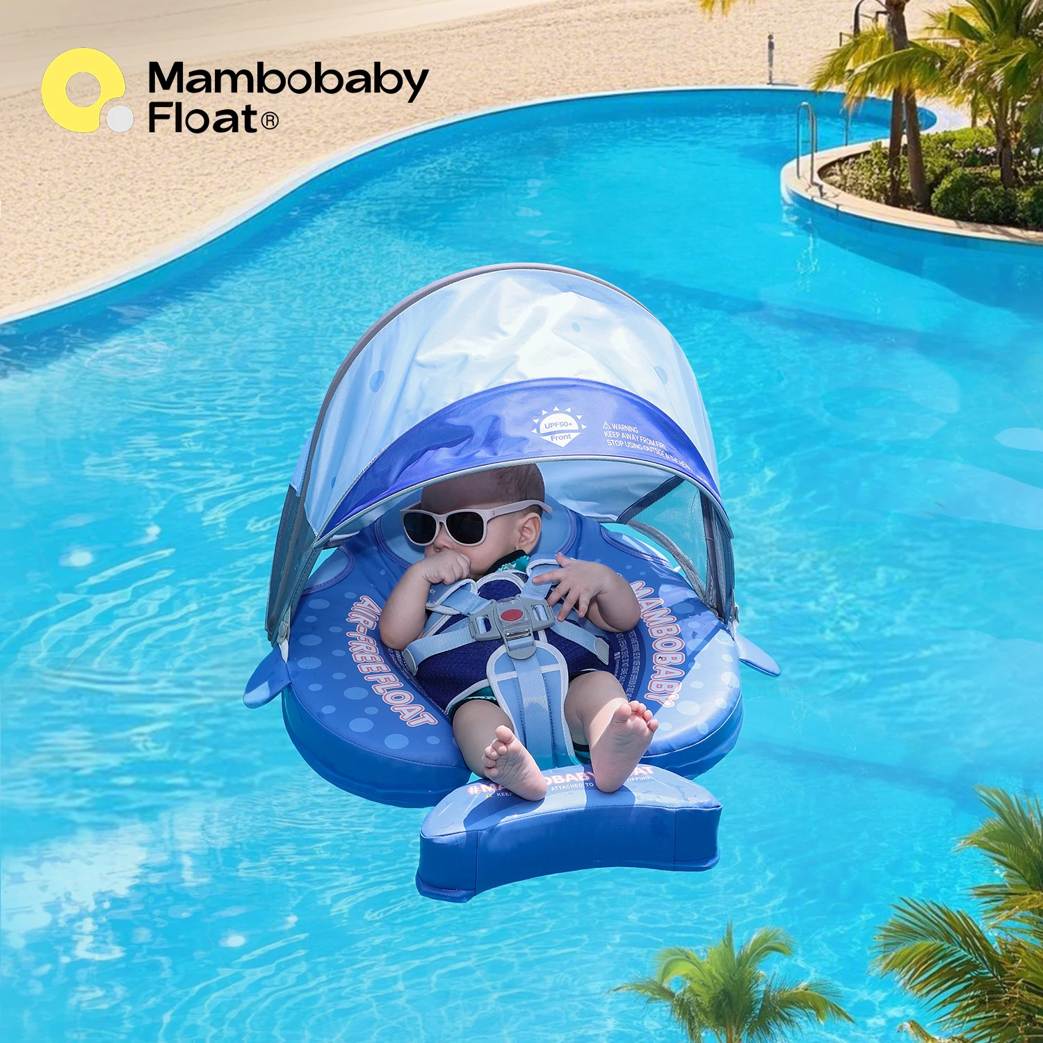 Mambobaby Schwimmtrainer Sicherer Luftfreier Kernschwimmring mit Sonnenschutz für Babys und Kleinkinder, Schwimmring für Säuglinge aus Fasermaterial Image