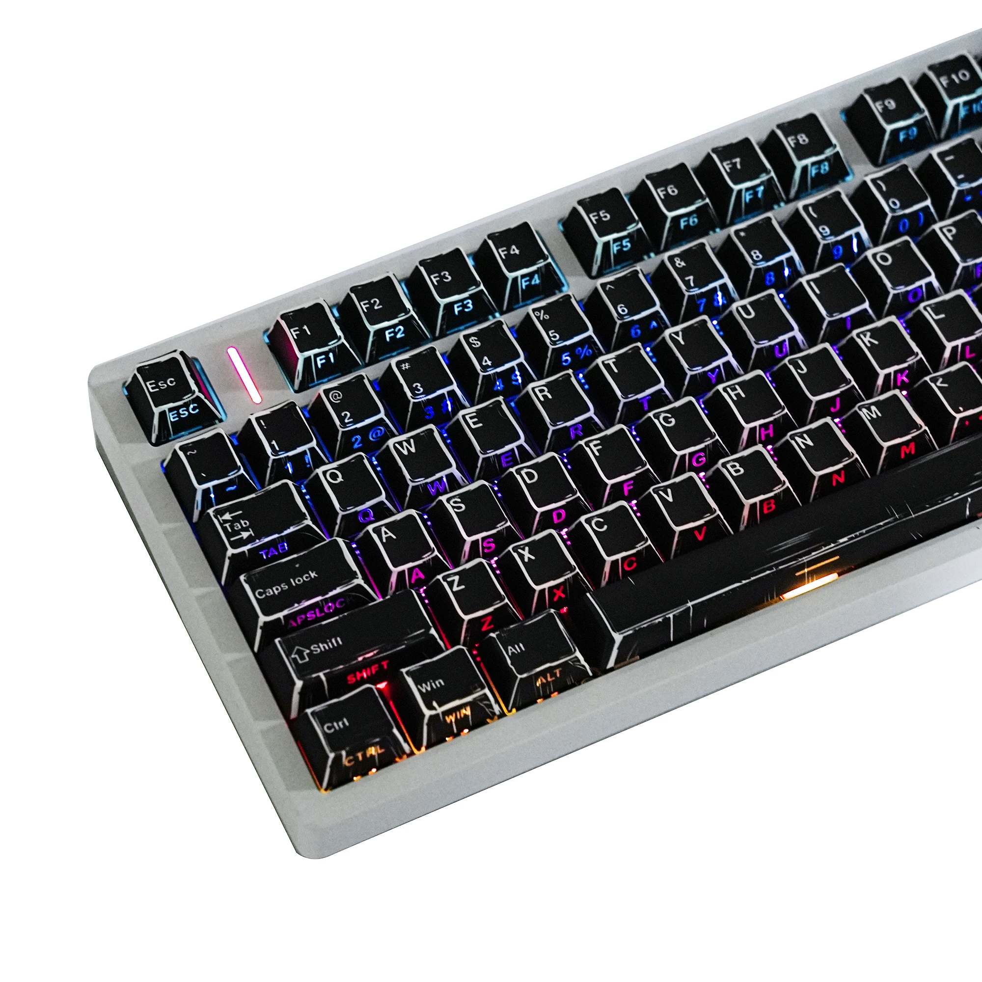 Schwarze Comic-Tastenkappen Dye-Sub PBT Seitenlicht Kirschprofil Spanisch Arabisch Französisch Deutsch Russisch Für mechanische Tastatur Rainy 75 Image