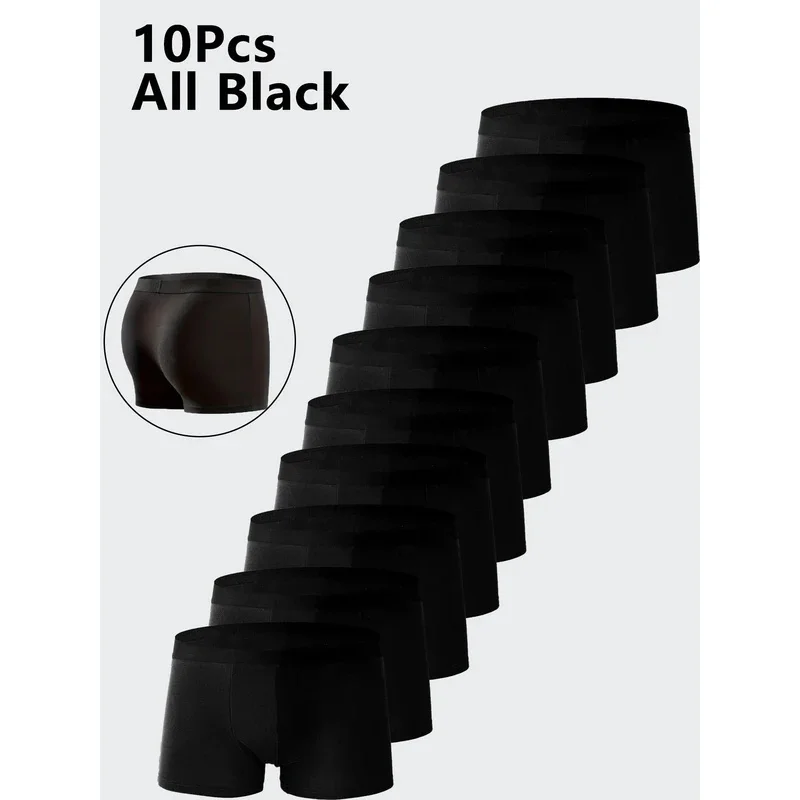 10 Stück Herren-Unterwäsche in Schwarz, Hochelastische Boxershorts, Sexy Männer-Slips in Übergrößen L-4XL, Atmungsaktive Herren-Boxershorts