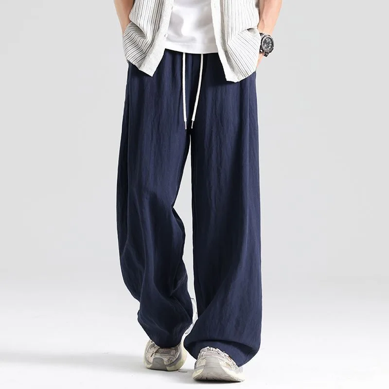 Leinen-Herrenhose, dünn, einfarbig, lässig, bequem, atmungsaktiv, mit Taschen, modisch, weit geschnitten, lange Hose, Oberbekleidung Image