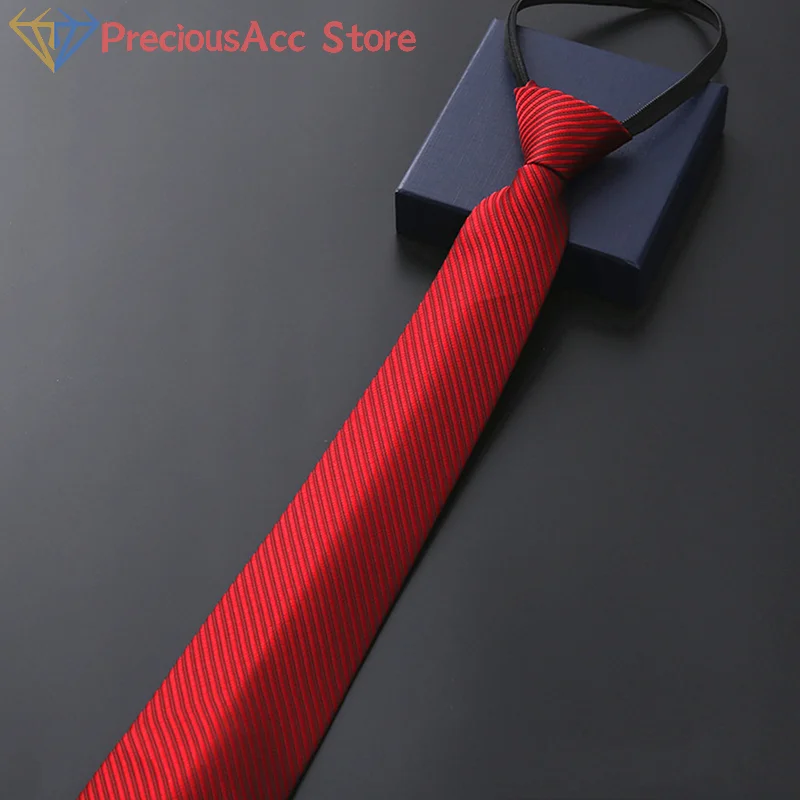 8CM Gestreifte Faule Krawatten Elegante Blau Schwarz Rot Männer Hemd Business Kleid Zipper Krawatte Krawatten Zubehör Hochzeit Bräutigam