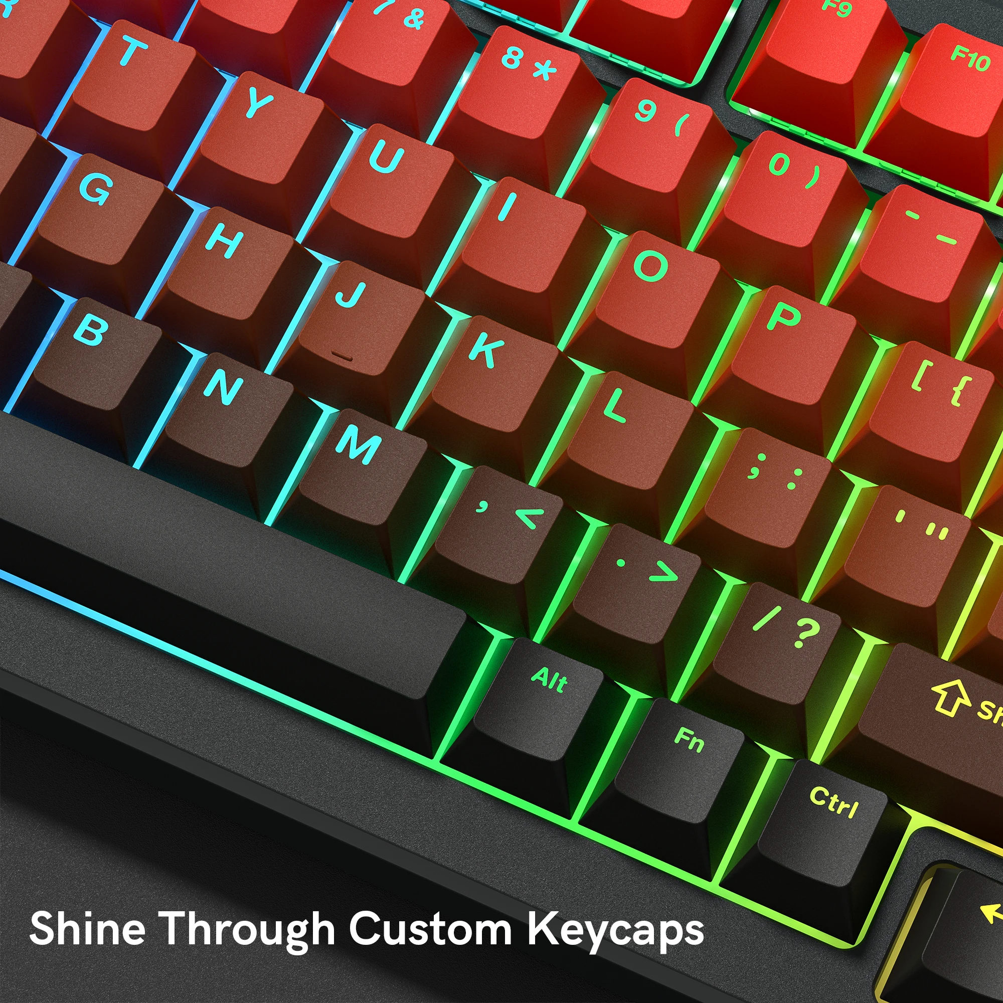 Farbverlaufsrotes Kirschprofil RGB-Tastenkappen mit Hintergrundbeleuchtung PBT Double Shot Shine Through-Tastenkappen für mechanische Cherry MX-Switches-Tastatur Image