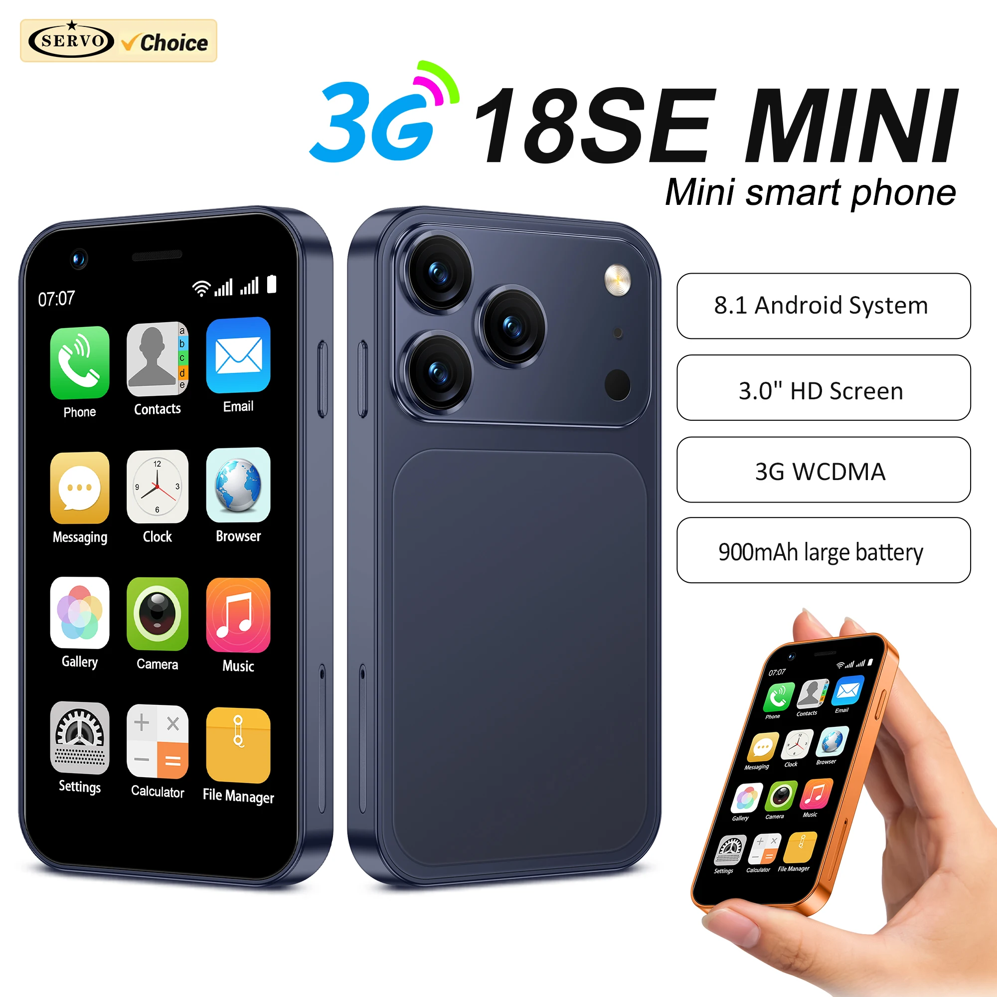 SERVO 18SE MINI 3G Taschen-Smartphone Android-System Google Play 16 GB ROM 2 MP Kamera WiFi Super kleine Smartphones 2 SIM Standby