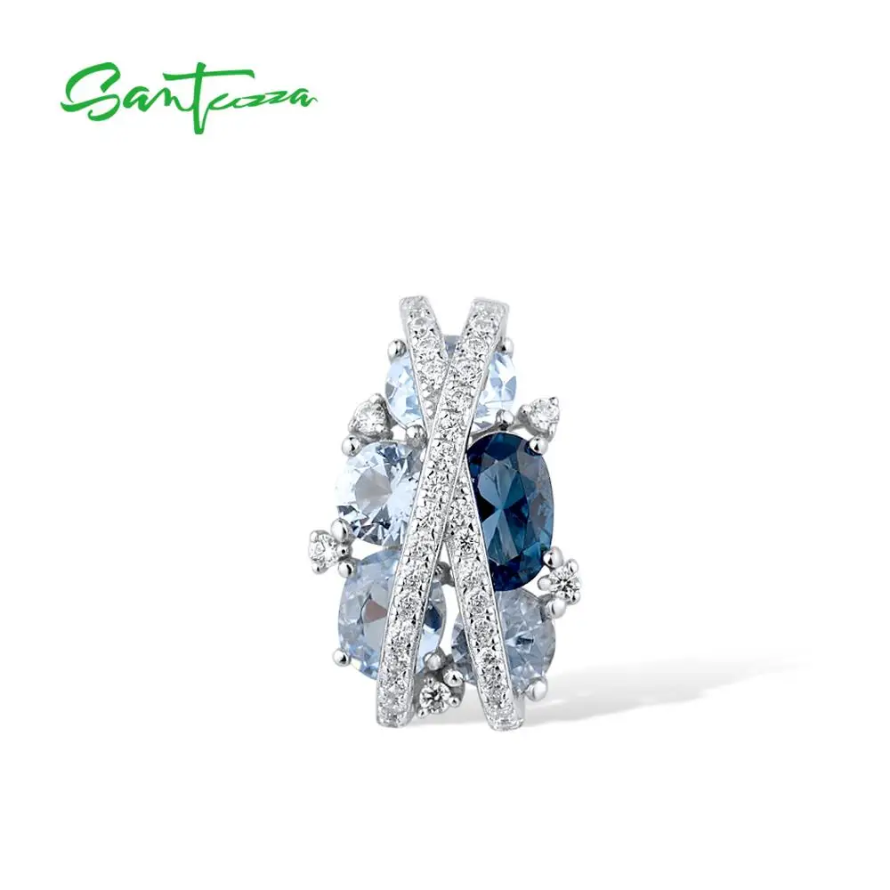 SANTUZZA Silber Anhänger für Frauen Reine 925 Sterling Silber Funkelnde Blaue Spinell Weiß Zirkonia Partei Elegante Feine Schmuck