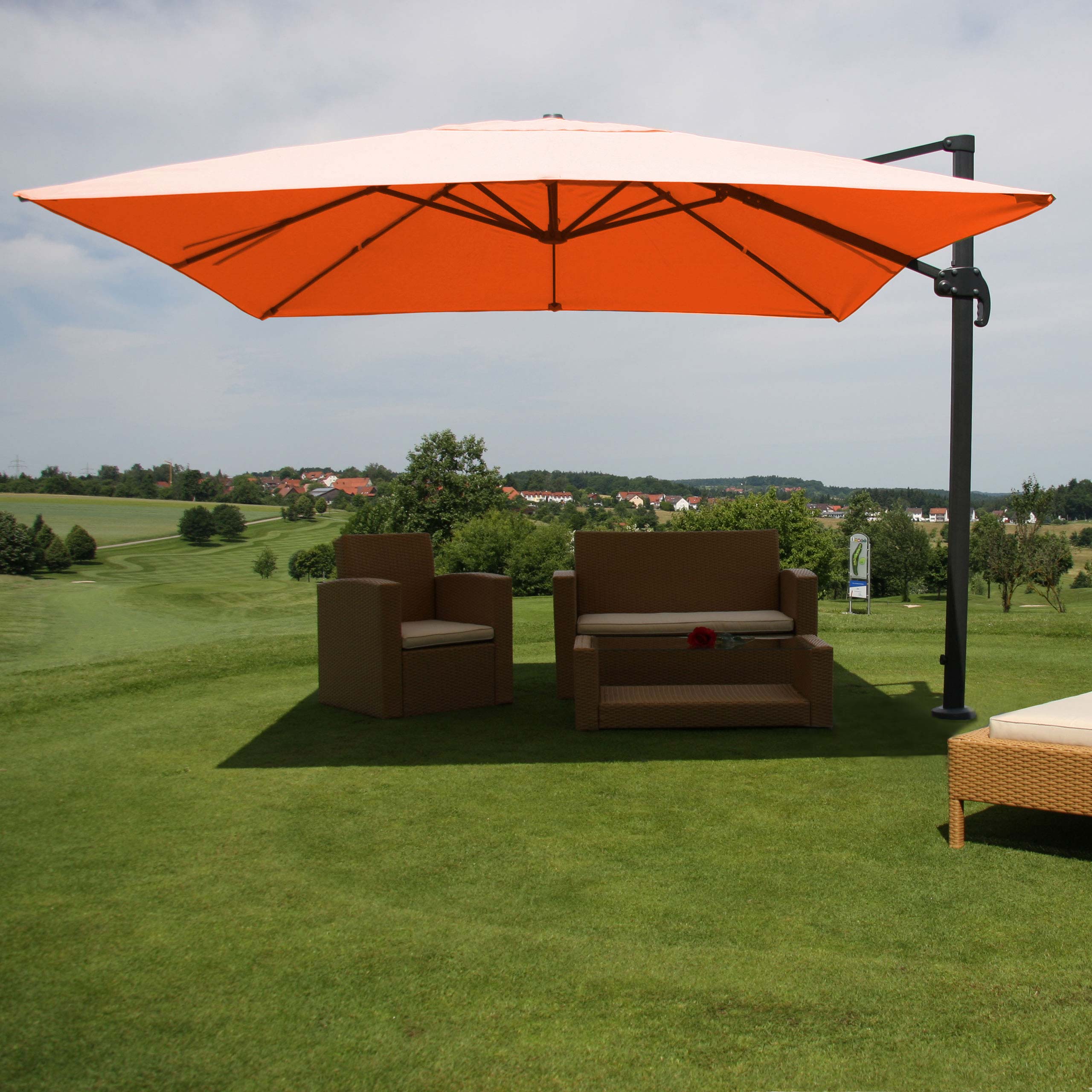 Gastronomie-Ampelschirm HWC-A96, Sonnenschirm, 3x4m (Ø5m) Polyester/Alu 26kg ~ terracotta ohne Ständer, drehbar Image
