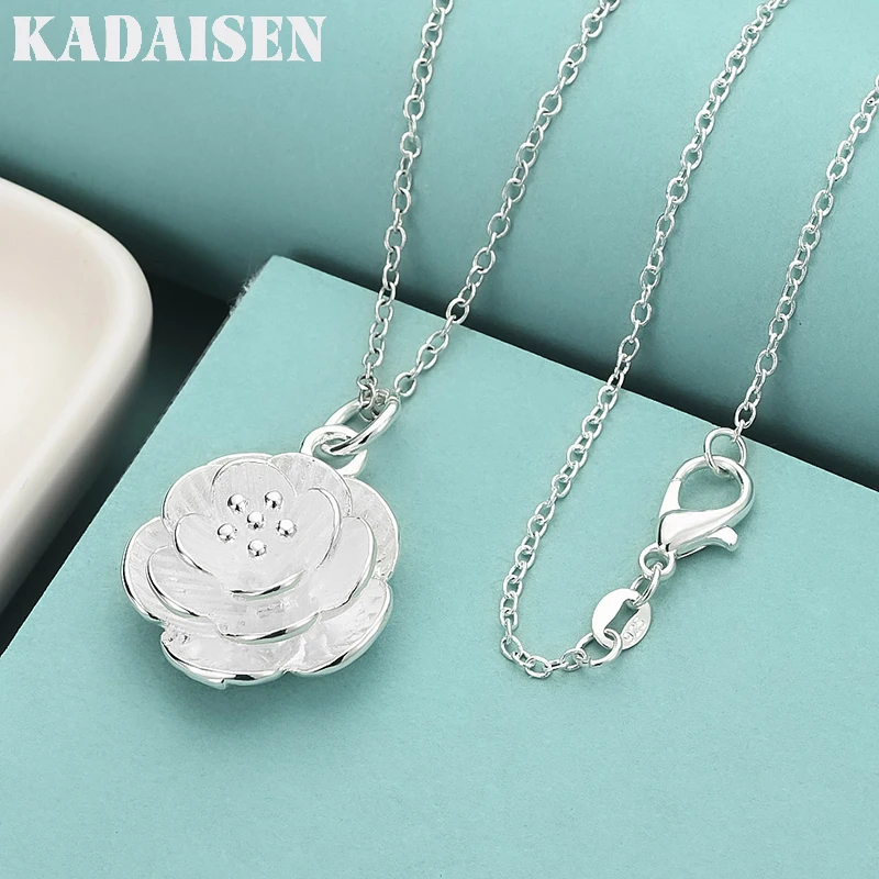 Halskette mit Rosenblüten-Anhänger aus 925er Sterlingsilber, 16/18/20/22/24/26/28/30 Zoll, Schlangenkette für Frauen, Hochzeit, Verlobung, Schmuck Image