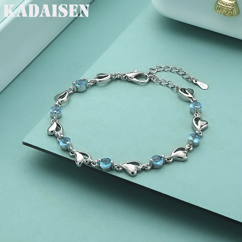 Neues Armband aus 925er Sterlingsilber, hochwertiger Retro-Schmuck, schlicht, farbig, herzförmig, mit Zirkonia, Länge 17 cm + 4 cm Image