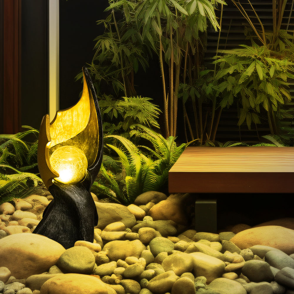 Lampade Solari Solari A Fiamma Led Per Esterno Decorazione Giardino Lampada Solare Con Effetto Fiamma, Scultura Marrone-oro Con Effetto Luce Incantevole, 1x Led Bianco Caldo, H 36 Cm