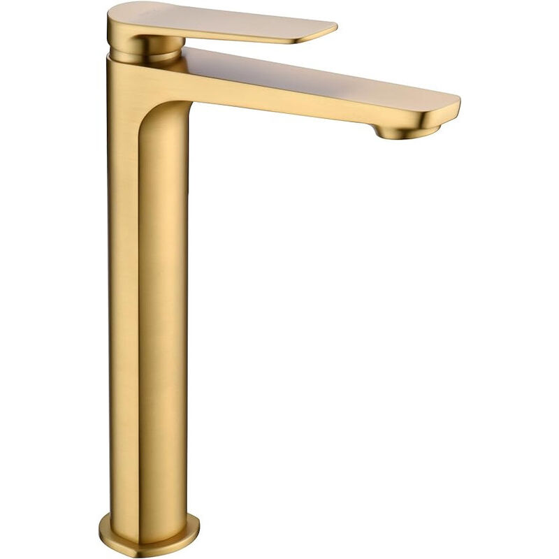 Mice Collection - Rubinetto Lavabo Monocomando Con Bocca Alta In Ottone - Rubinetto Lavabo Bocca Lunga Adatto Per Acqua Calda/fredda Colore Oro Spazzolato
