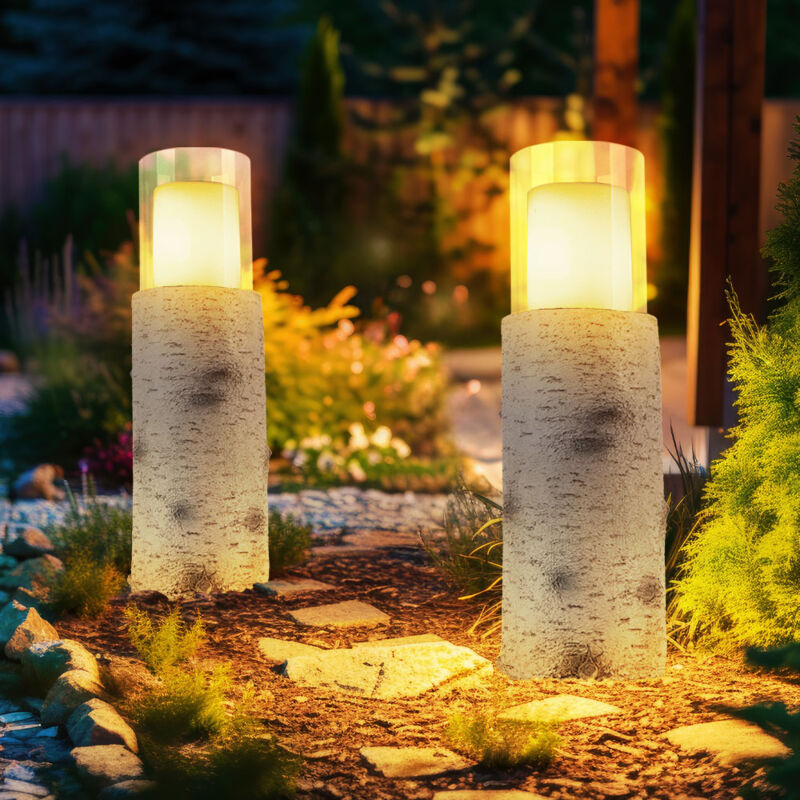 Lampada Solare A Led Lampada Da Esterno Lampada Solare Lampada Da Giardino Lampada Da Tavolo Lampada Da Patio, Aspetto Legno, Vetro Plastica Bianco, Batteria Inclusa 6-8 Ore, 1200k, H 43,5cm, Set Da 2