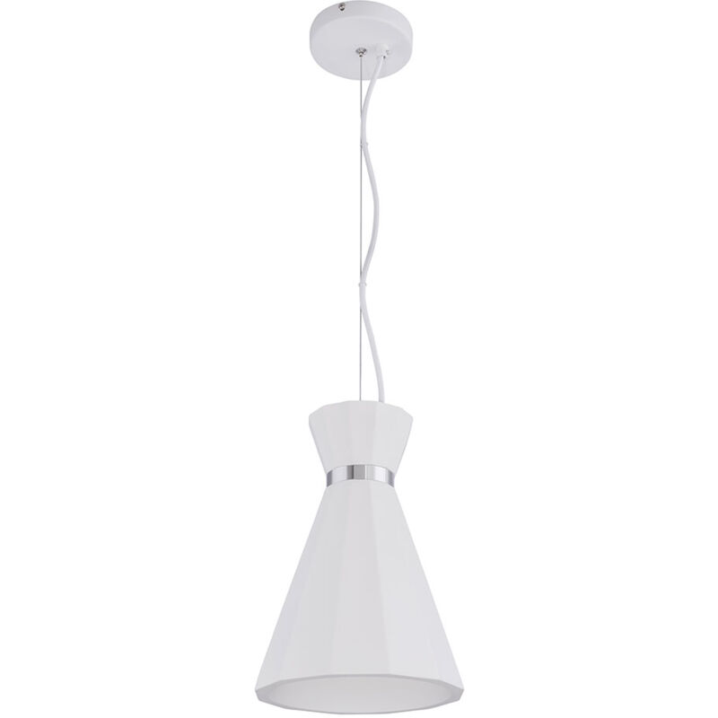 Lampada A Sospensione Lampada A Sospensione Soffitto Sospensione Lampada A Sospensione Sospensione Lampada A Cono Sala Da Pranzo, Gesso Metallo Cromato Anello Bianco, 1x Attacco E27, Dxh 20x177,5 Cm