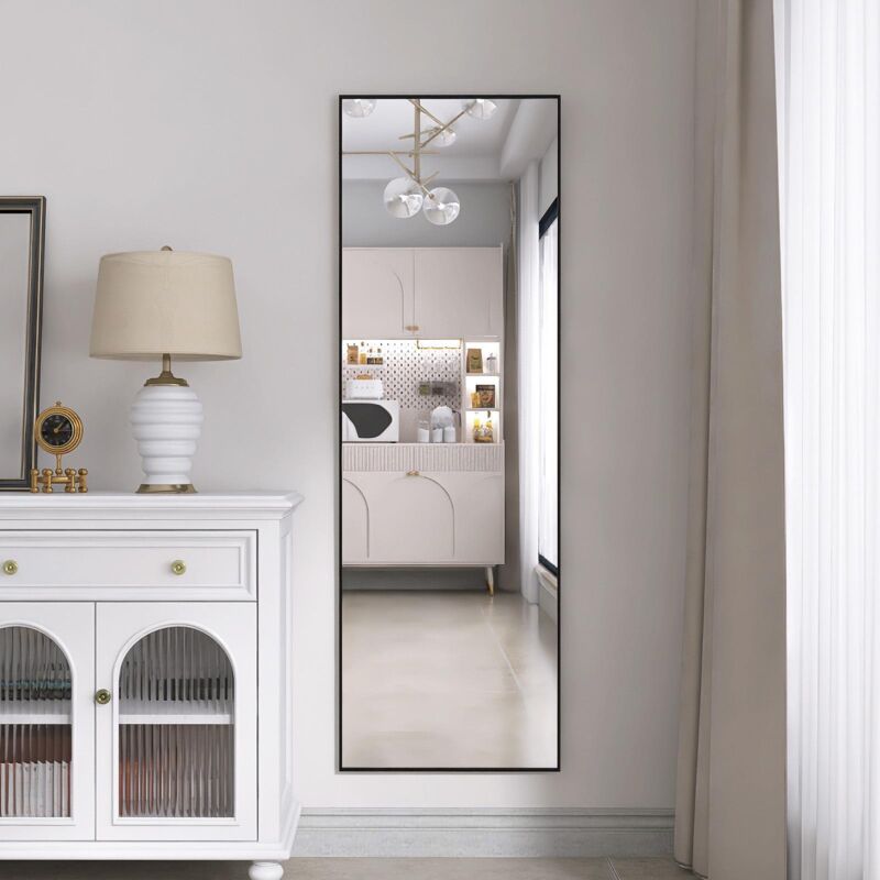 Tanant - Specchio Da Terra 165x60 Cm, Specchio Da Terra Grande, Specchio Da Appoggio, Specchio Da Parete Per Camera Da Letto, Cabina Armadio E Specchio Da Parete Con Cornice Sottile - Nero