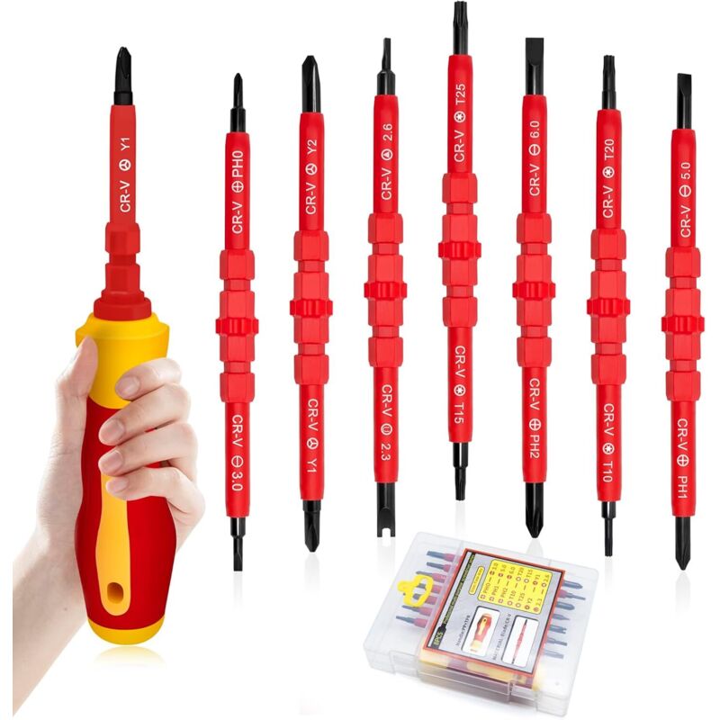 Set Di Cacciaviti Per Elettricisti Da 7 Pezzi, Set Di Cacciaviti Multifunzione 14 In 1, Set Di Cacciaviti Isolati Con Impugnatura Morbida, Cacciaviti Intercambiabili Per Riparazioni Elettriche