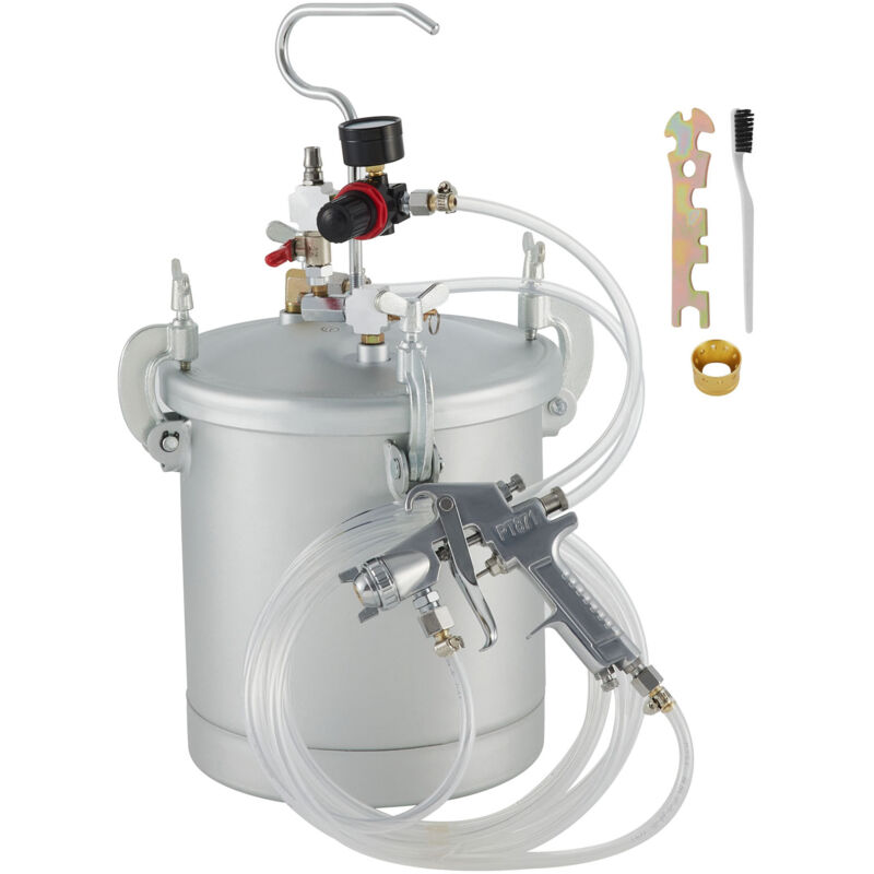Mophorn - 2,5 Galloni Serbatoio Di Vernice A Pressione Commerciale, 10l Pentola A Pressione Pistola A Spruzzo, Ugello Da 1,5 Mm Spruzzatore Di Vernice Per Verniciatura Di Grande Capacita, Argento