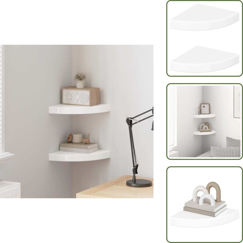 The Living Store Mensole Angolari Sospese 2 Pz Bianco Lucido 25x25x3,8 Cm Mdf - Mensole Sospese