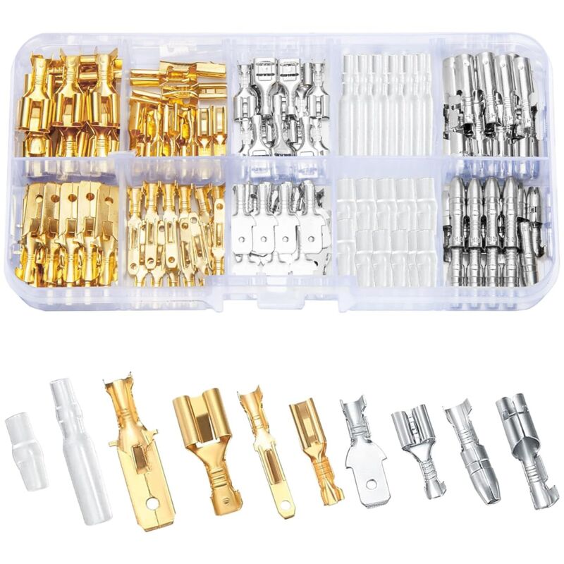 Kit Di Terminali A Crimpare Elettrici Per Autoveicoli Da 150 Pezzi, Connettori Per Cavi Elettrici Da 6,3 Mm, 4,8 Mm E 2,8 Mm, Terminali Maschio E Femmina Per Moto, Auto, Scooter, Barche, Strumenti Ele