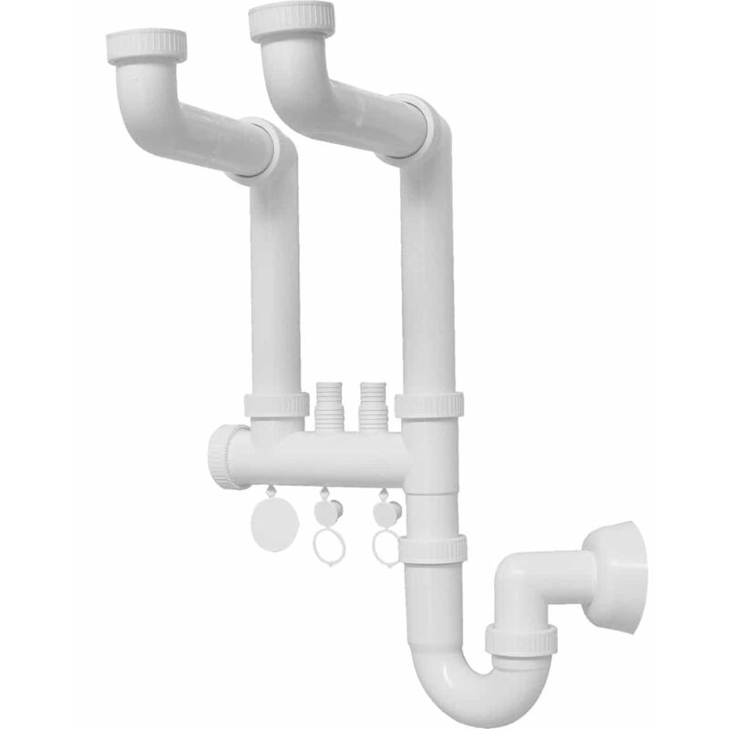 Schläfer - 4395027 Sifone Autopulente Universale A 2 Vie 1'1/2 Per Lavelli Inox Con Doppio Attacco Per Scarico Lavatrice/asciugatrice, Uscita Tubo Ø 40mm, Ideale Per Installazioni Con Doppio Lavello